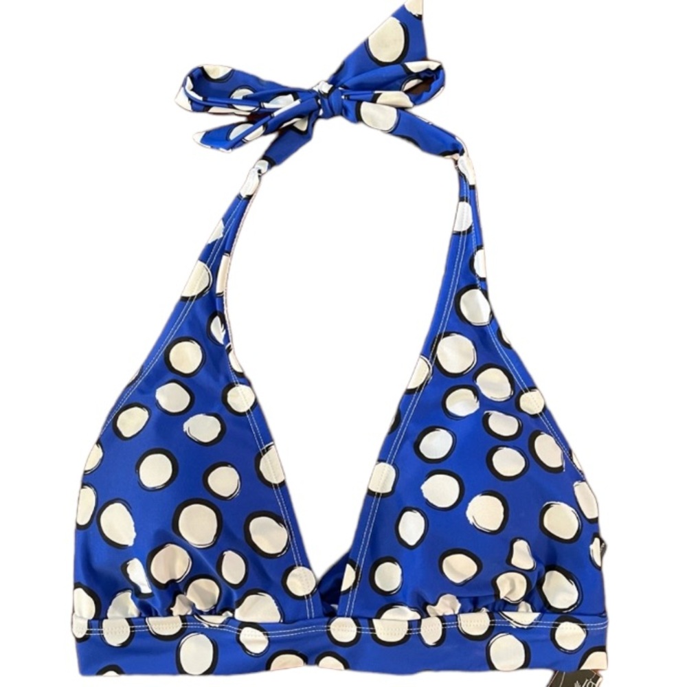 CATALINA BIKINI Polka Dot Blue White Black L Swim Top